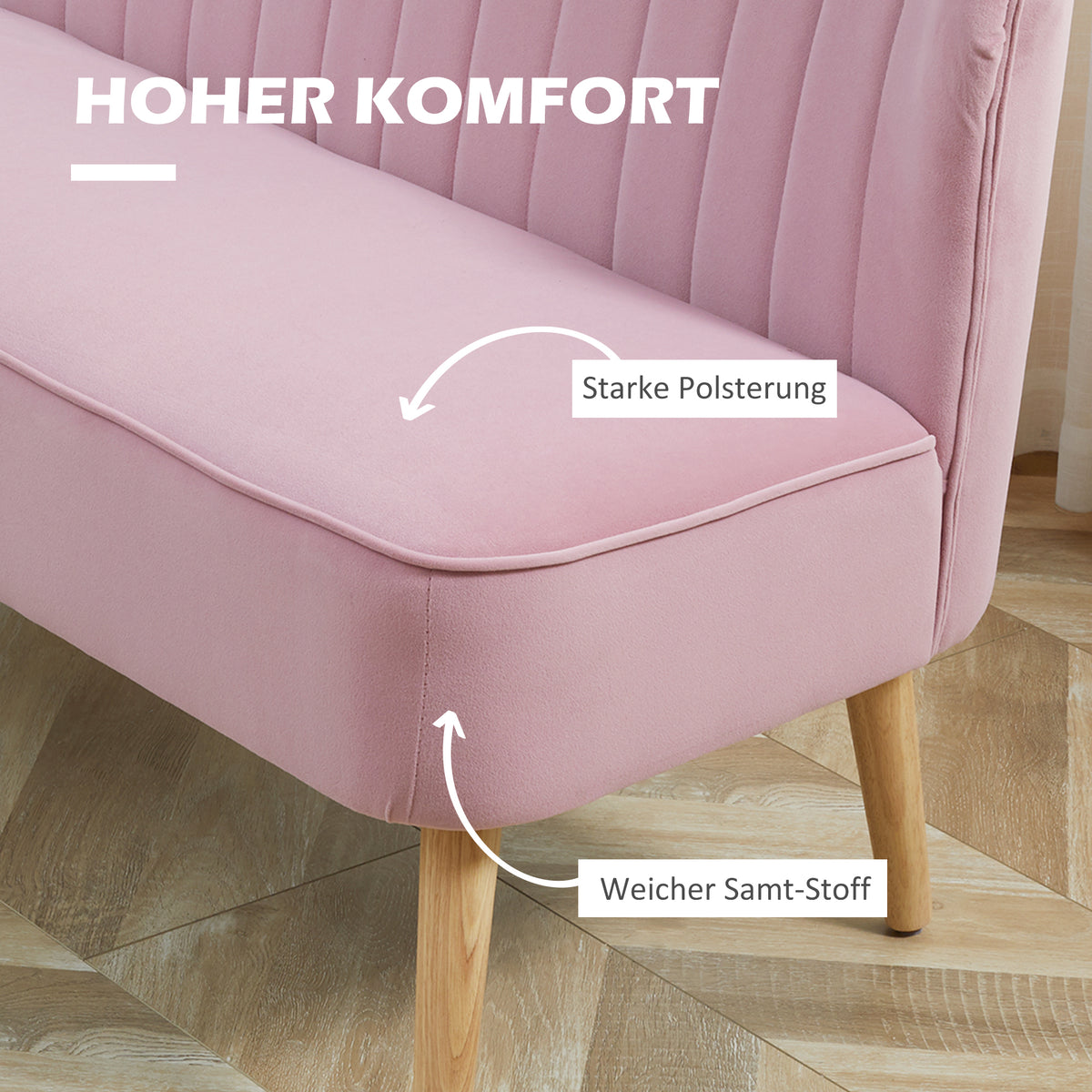 HOMCOM Sofa 2-Sitzer Stoffsofa Couch Polstersofa Loungesofa breit Rosa – Produktabbildung 4