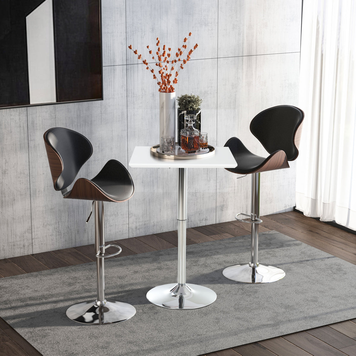 HOMCOM Bartisch Bistrotisch Pub Höhenverstellbarer Quadratischer Stehtisch Tisch Stahl Weiß 60 x 60 x – Produktabbildung 2