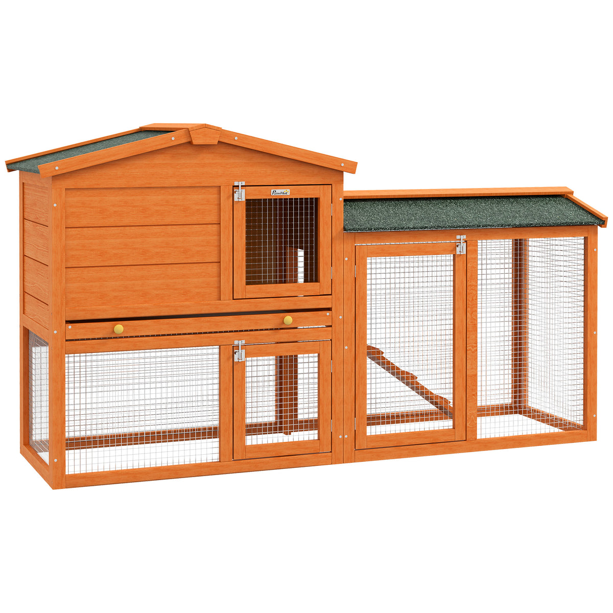 PawHut Kleintierstall, Kleintierkäfig, Outdoor-Kaninchenstall, Freilaufgehege, winterfest, Massivholz, 150 x