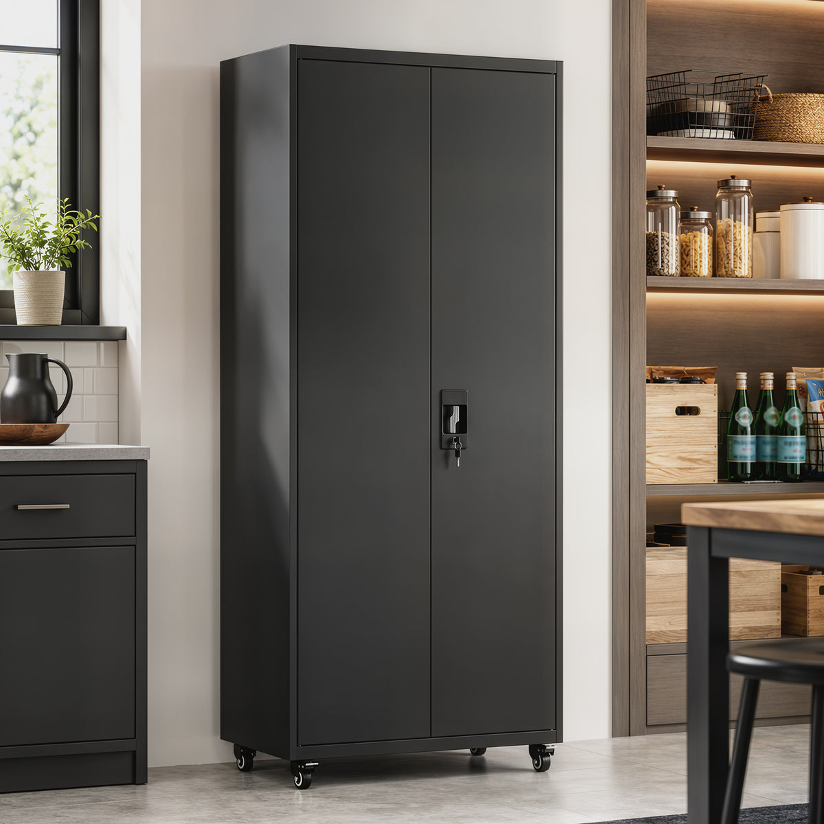 HOMCOM Aktenschrank, Abschließbar Metallschrank mit Rollen, Verstellbaren Ablagen, aus Stahl, 80 x 40 x – Produktabbildung 9