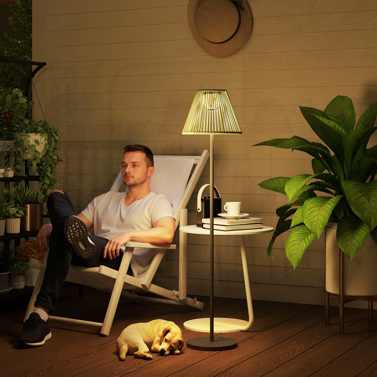 Outsunny Solar Stehlampe Rattan Solarlampen mit Lichtsensor 25 LED-Lichte Solarleuchte im Boho-Stil Ø33 – Produktabbildung 2