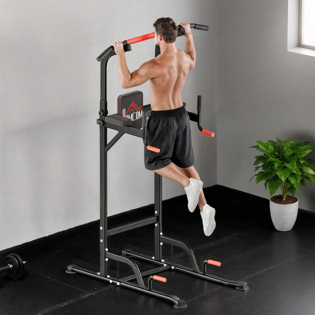 HOMCOM Power Tower höhenverstellbar Dip Station mit Klimmzugstange Saugnäpfe, Gepolstert Trainingsgerät – Produktabbildung 2