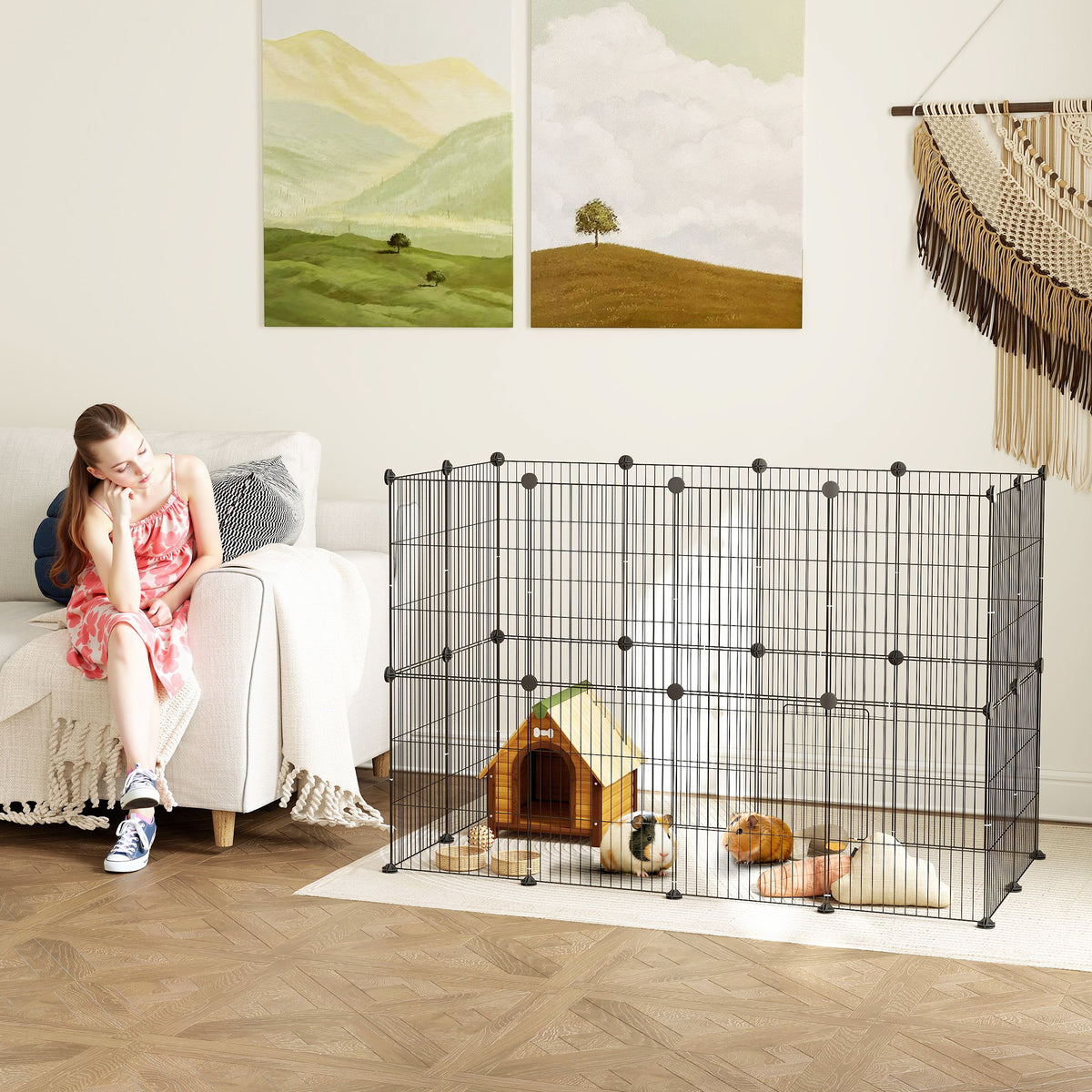 PawHut Kleintierkäfig, Außengehege, modulare Bauweise, 0,72 m² Fläche, Stahl, Schwarz – Produktabbildung 2