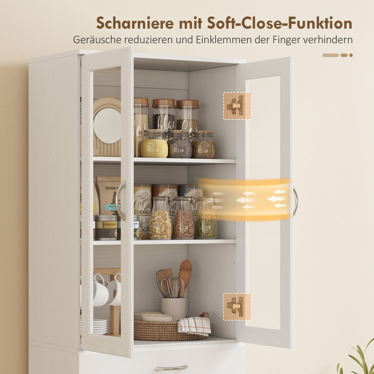 HOMCOM Küchenschrank Buffetschrank mit verstellbar Regal Schublade 2 Schrank Hochschrank mit Glastür 60 – Produktabbildung 7