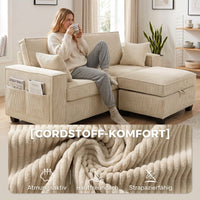 HOMCOM Ecksofa 216 cm 3-Sitzer L-Form Sofa mit Umkehrbarem Aufbwahrungshocker, Cord-Optik, Breiter – Produktabbildung 7