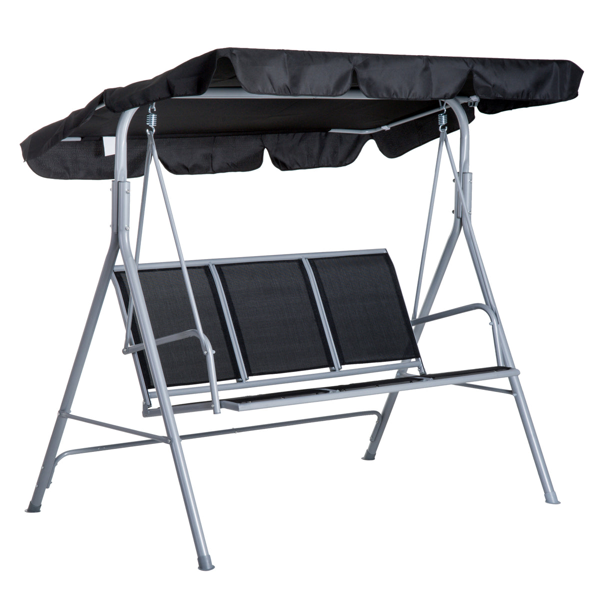 Outsunny Hollywoodschaukel mit Sonnendach Gartenschaukel Anti-Rutsch-Füßen 171x108x150cm Schwarz