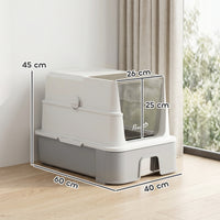 PawHut Katzentoilette aus Edelstahl mit Deckel, XL Katzenstreubox mit Schaufel, herausziehbare Wanne – Produktabbildung 3