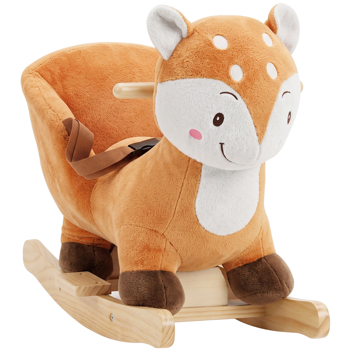 Schaukelpferd im Hirsch-Design, stabiles Plüsch-Schaukelpferd mit Tiergeräuschen, Sicherheitsgurt und