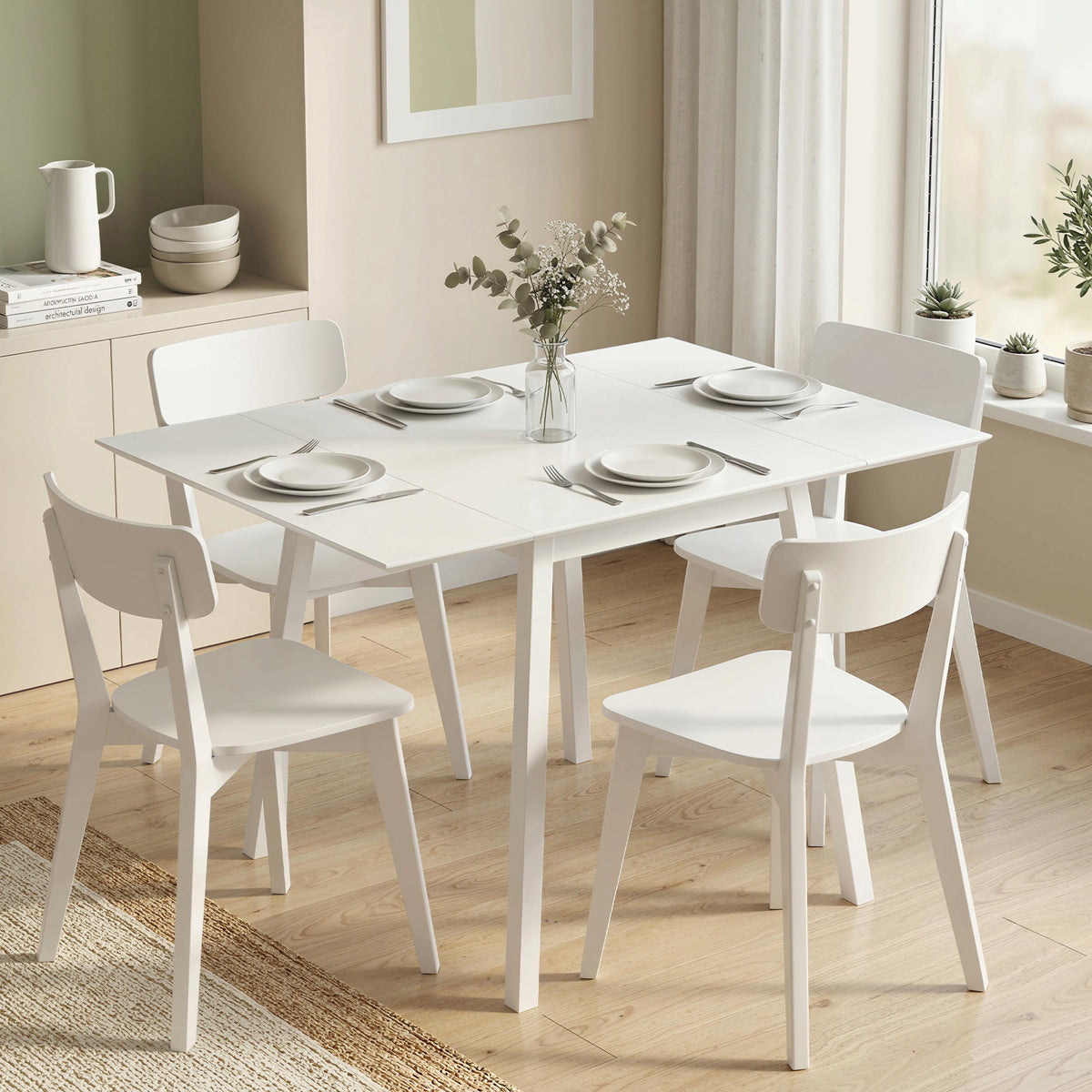 HOMCOM Esstisch Klapptisch Küchentisch, 2 aufklappbare Flächen, 110 x 86 x 75 cm, Weiß – Produktabbildung 2