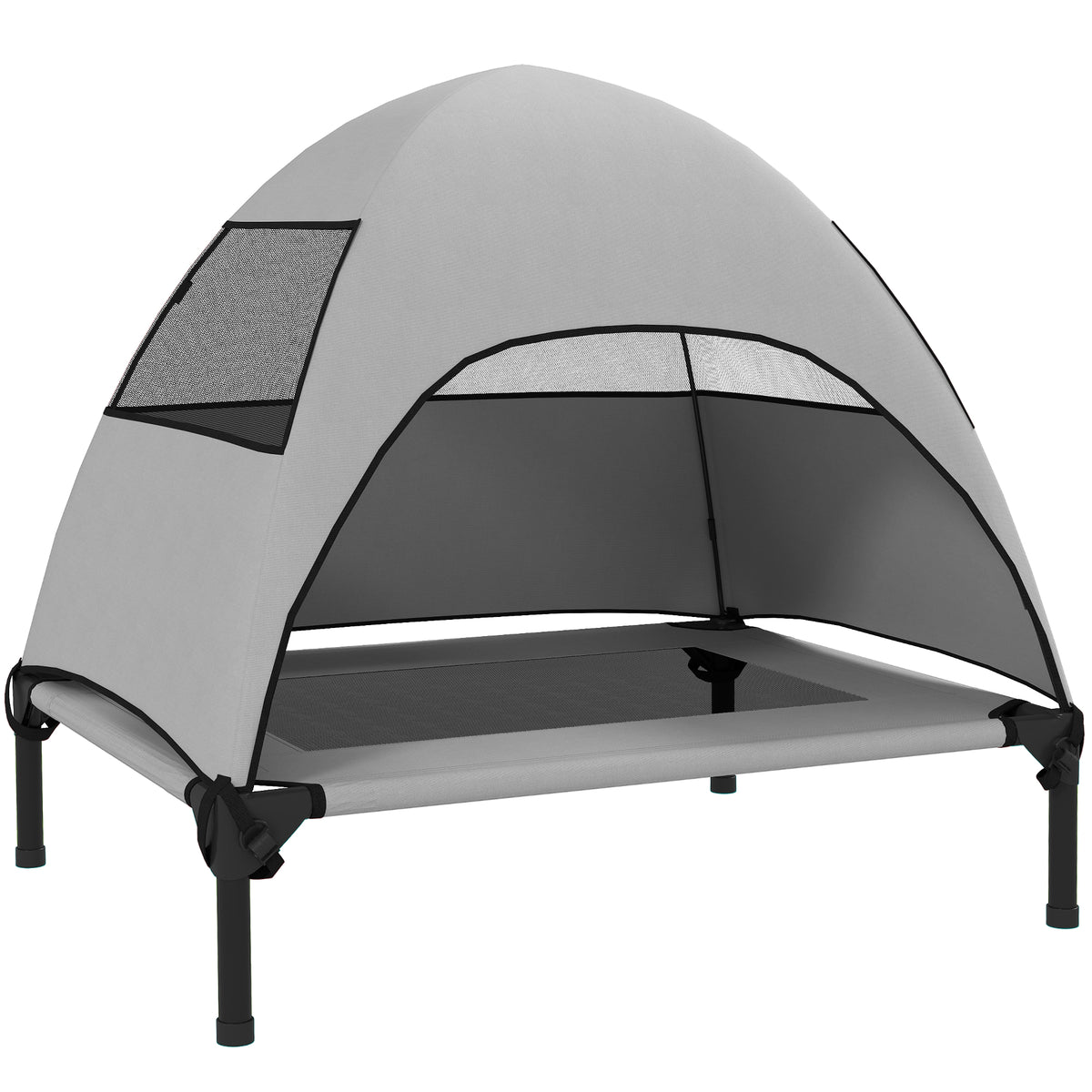 PawHut Hundeliege Outdoor mit Dach, Erhöhtes Hundebett für Mittelgroße Hunde, 76 x 61 x 71cm, Hellgrau