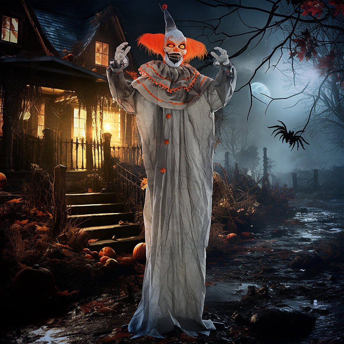HOMCOM Halloweendekoration Clown, biegsame Arme, aktiviert durch Berührung/Geräusche, leuchtende Augen – Produktabbildung 2