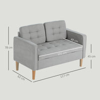 HOMCOM Zweisitzer-Sofa mit Stauraum, Knopfheftung, Kissen, Kautschukbaumholz, 117x62x78cm, Hellgrau – Produktabbildung 3