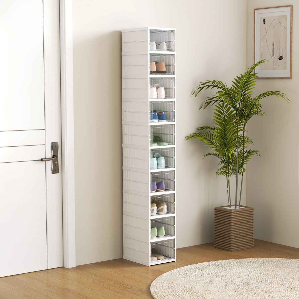 HOMCOM 10-stufiges Schuhregal, Schuhschrank, faltbar, belüftete Rückseite, Kunststoff, Weiß – Produktabbildung 2