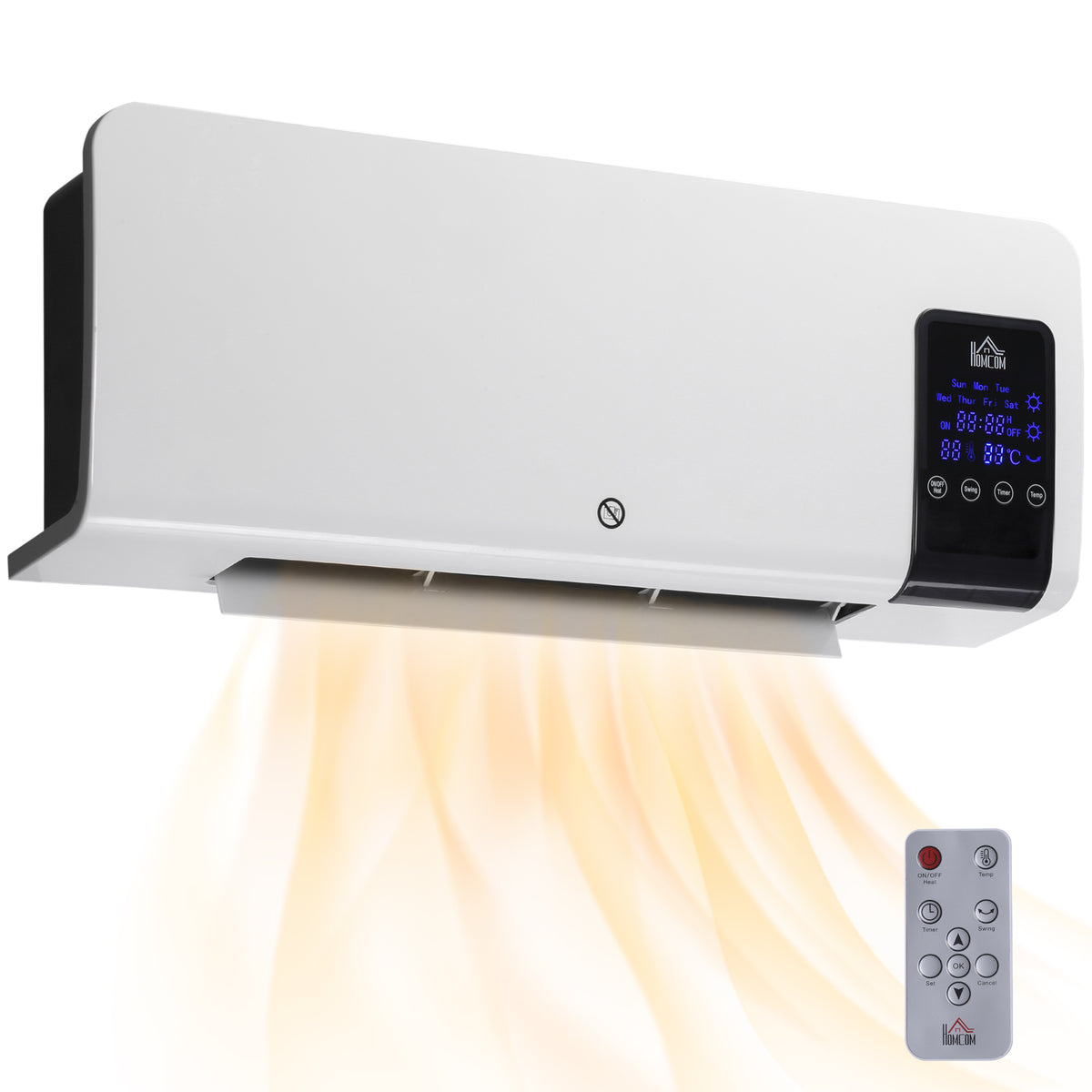 HOMCOM Elektro-Heizung, Wandmontage, Schwingfunktion, 2 Modi, Timer, LED-Anzeige, Weiß