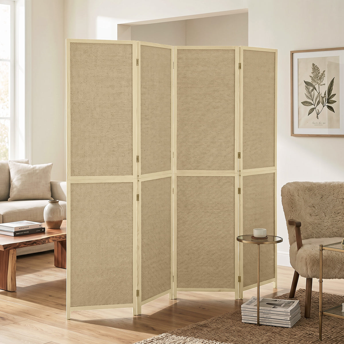 HOMCOM Paravent mit 4 Paneelen, faltbare Trennwand aus handgeflochtenem Bambus, 180 x 180 cm, Natur – Produktabbildung 2