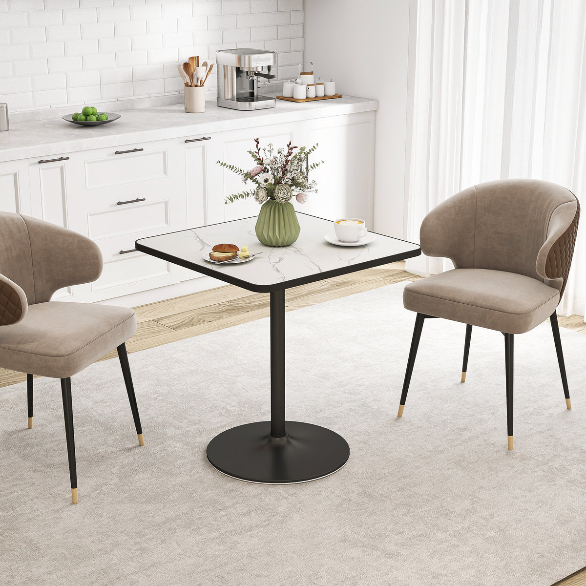 HOMCOM Esstisch, 70 x 70 cm quadratischer Küchentisch für 4 Personen mit Marmor-Optik für Küche Weiß – Produktabbildung 2