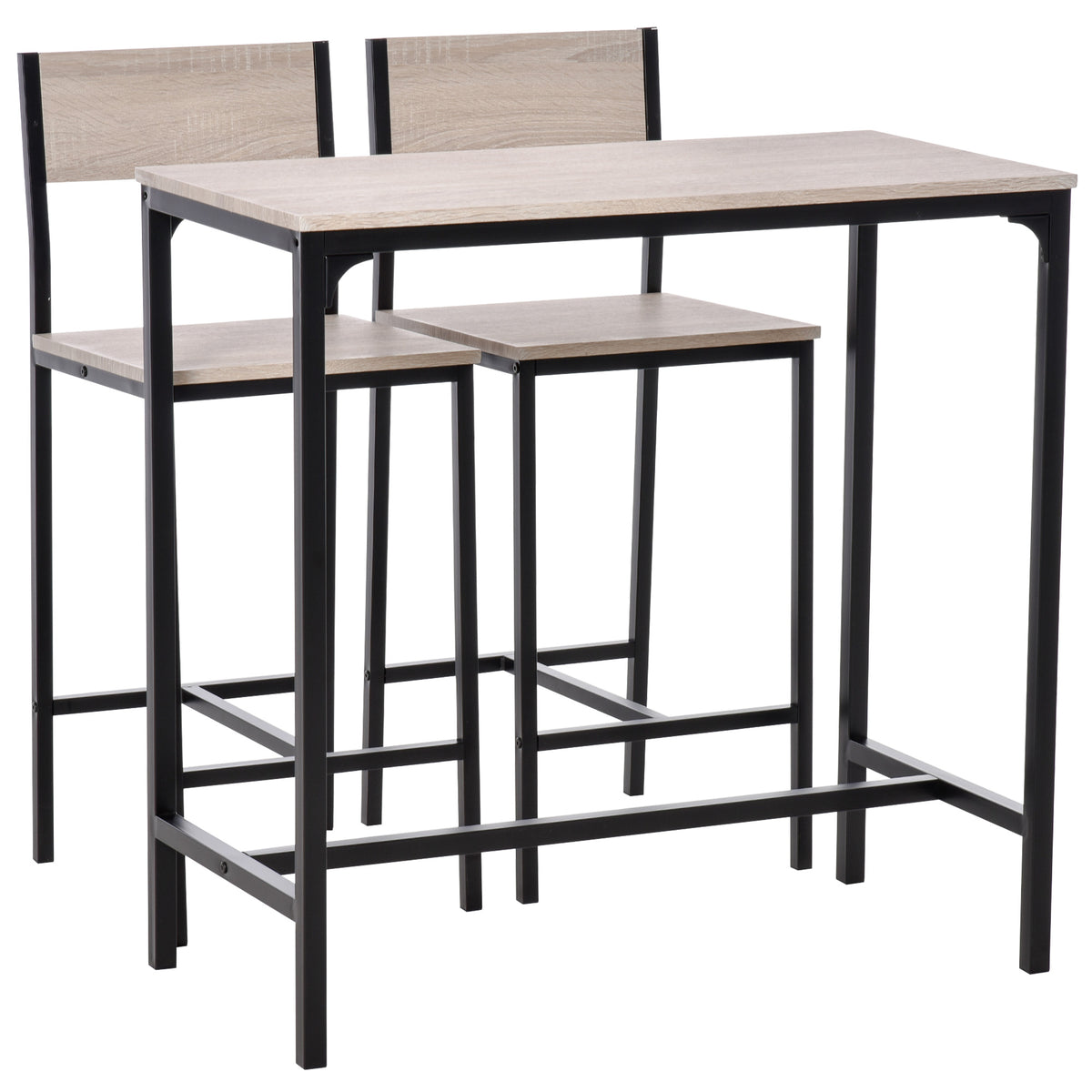 HOMCOM Bartisch Set Bartisch mit Barhocker-Set Esstisch mit 2 Stühlen mit Rückenlehne Küchentisch für