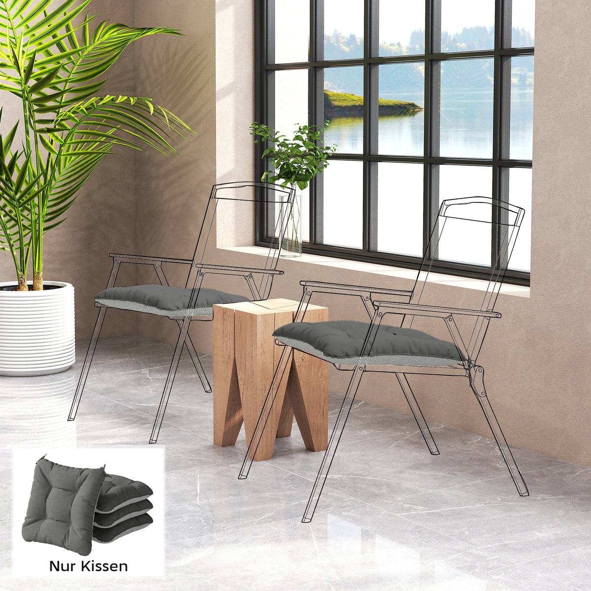 Outsunny 4er Set Sitzkissen 39,5 x 39,5 x 10 cm Stuhlkissen mit Bändern, rutschfeste Outdoor Indoor – Produktabbildung 2