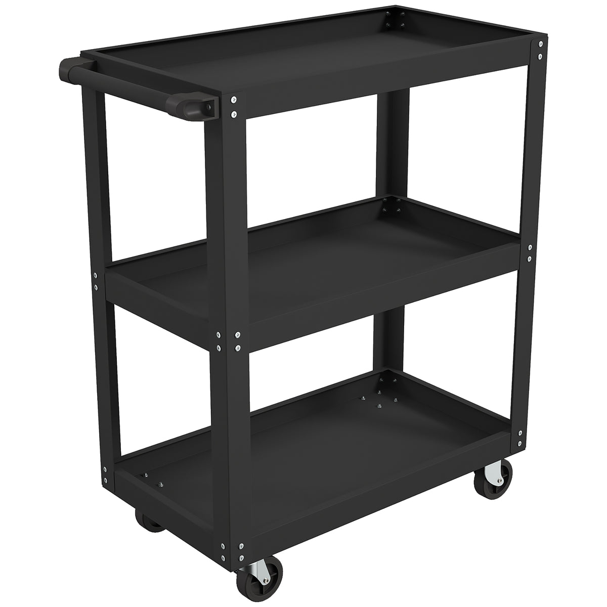 HOMCOM Werkstattwagen mit 3 Ablagen und Seitenhalter, 4 Rollen, 70,5 x 35 x 82,5 cm, Schwarz