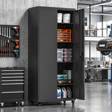 HOMCOM Aktenschrank, Abschließbar Metallschrank mit Rollen, Verstellbaren Ablagen, aus Stahl, 80 x 40 x – Produktabbildung 2