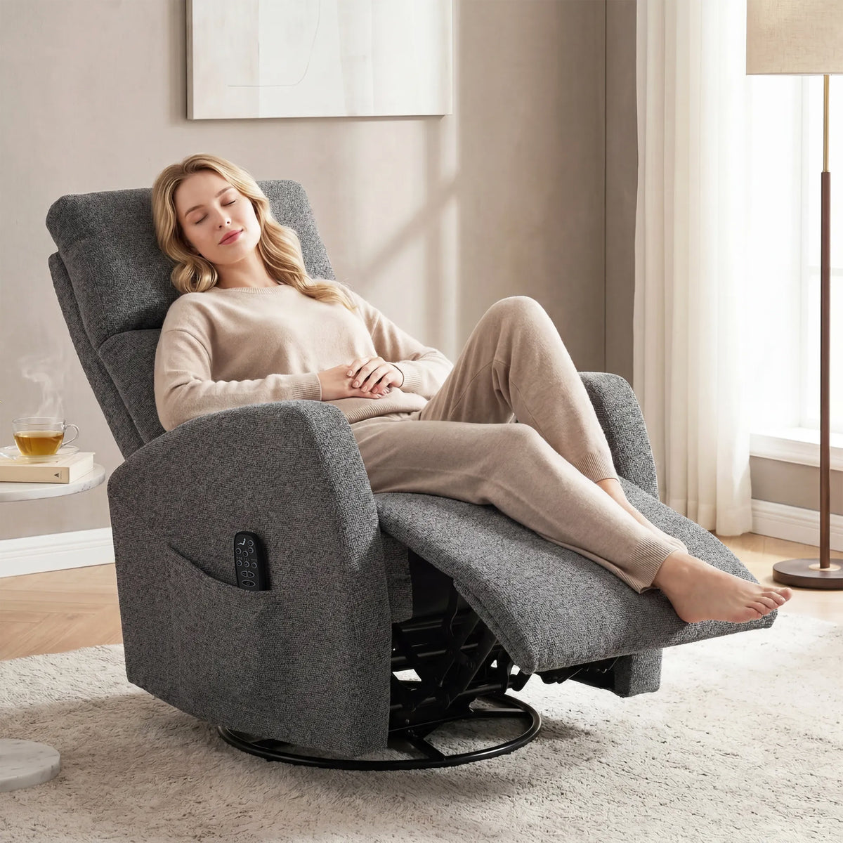 HOMCOM Relaxsessel Drehbarer Fernsehsessel mit Wärme und Vibrationsmassage, Liegefunktion, Wippfunktion – Produktabbildung 2