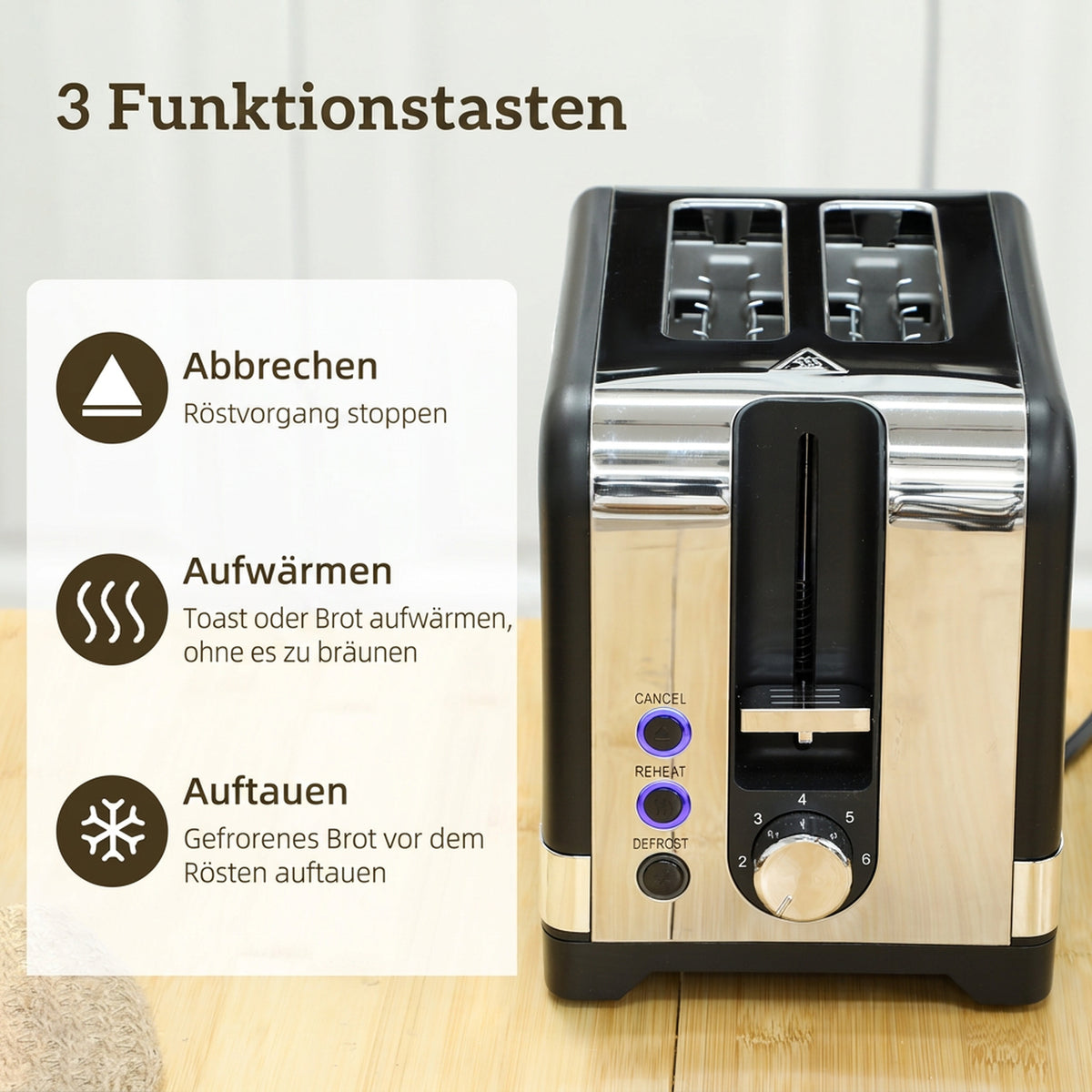 HOMCOM Wasserkocher- und Toaster-Set, 1,7 l 2200 W Schnellkoch-Wasserkocher mit Thermostat – Produktabbildung 7