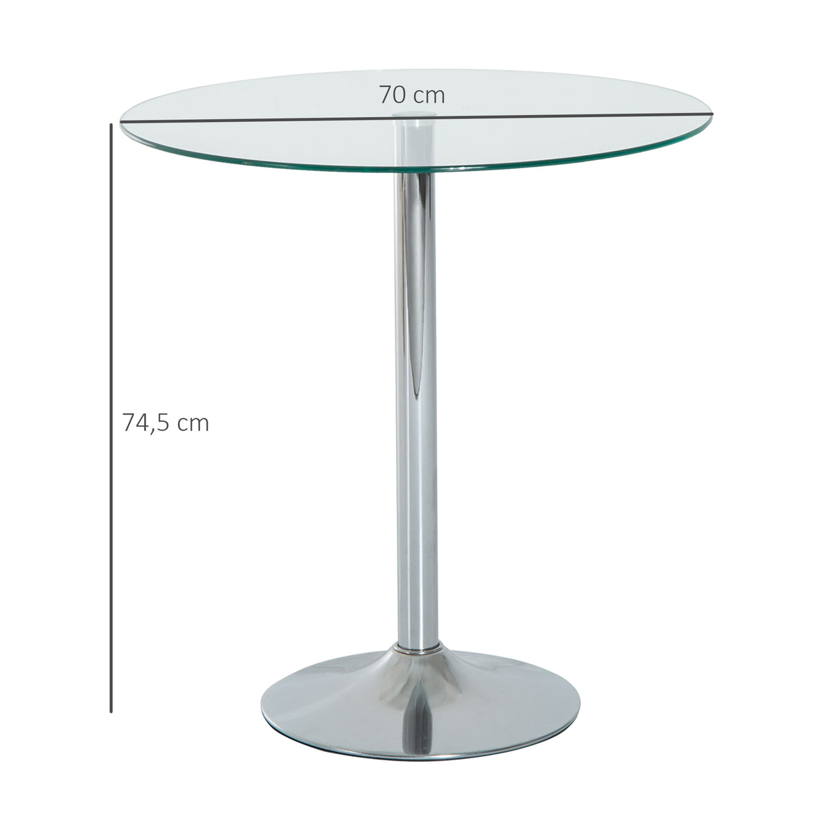 HOMCOM Runder Esstisch mit Glastischplatte, Metallgestell, Silberfarben – Produktabbildung 3