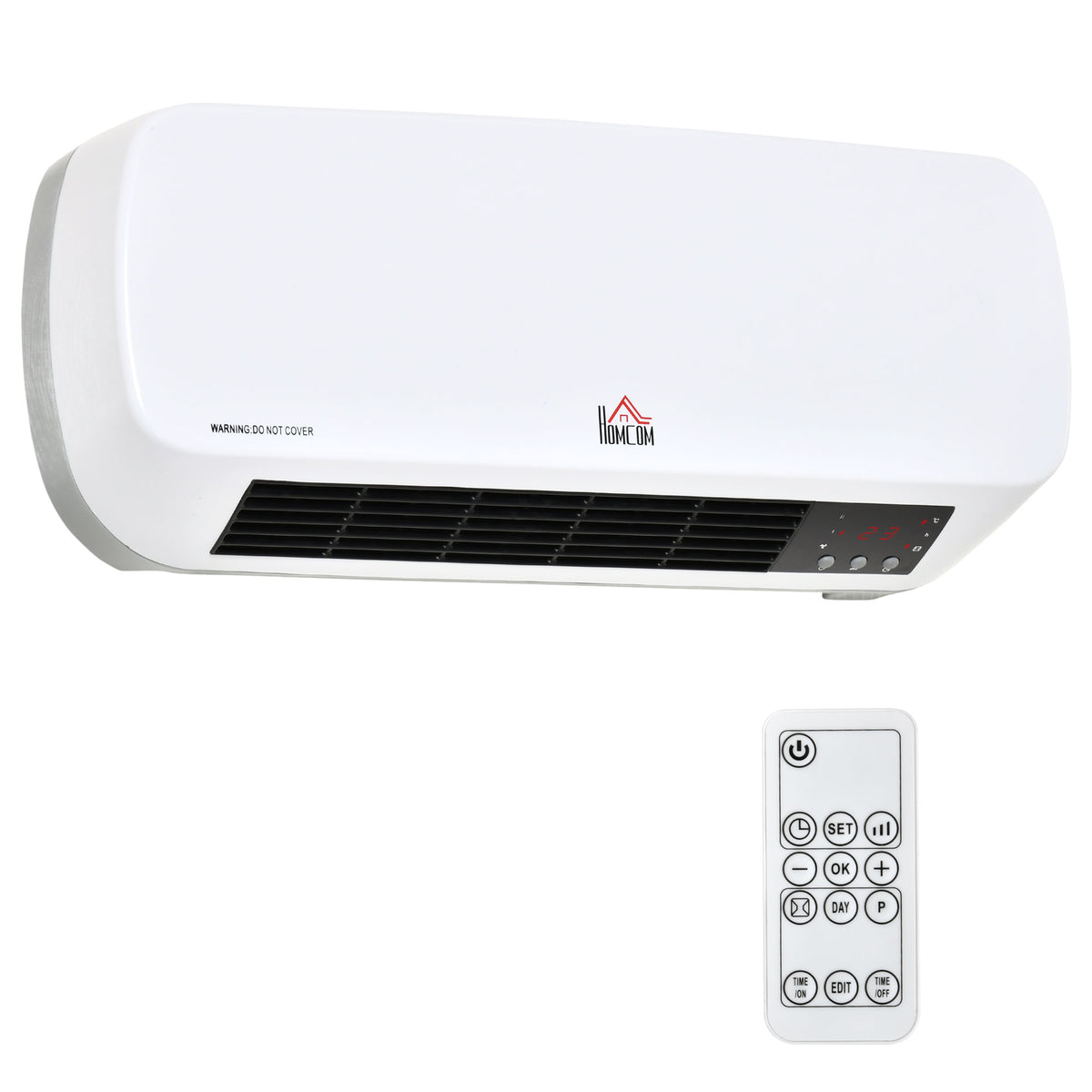 HOMCOM Heizlüfter zur Wandmontage 2000W mit Fernbedienung 2 Heizmodus LED-Display 12h Timer für Badezimmer