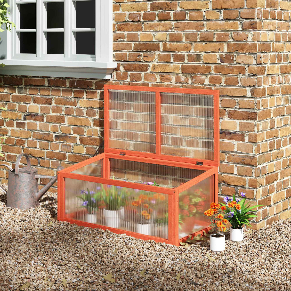 Outsunny Frühbeet Holz und Polycarbonat Treibhaus 90 x 46 x 40 cm Gewächshaus mit Abdeckung wetterfest – Produktabbildung 2