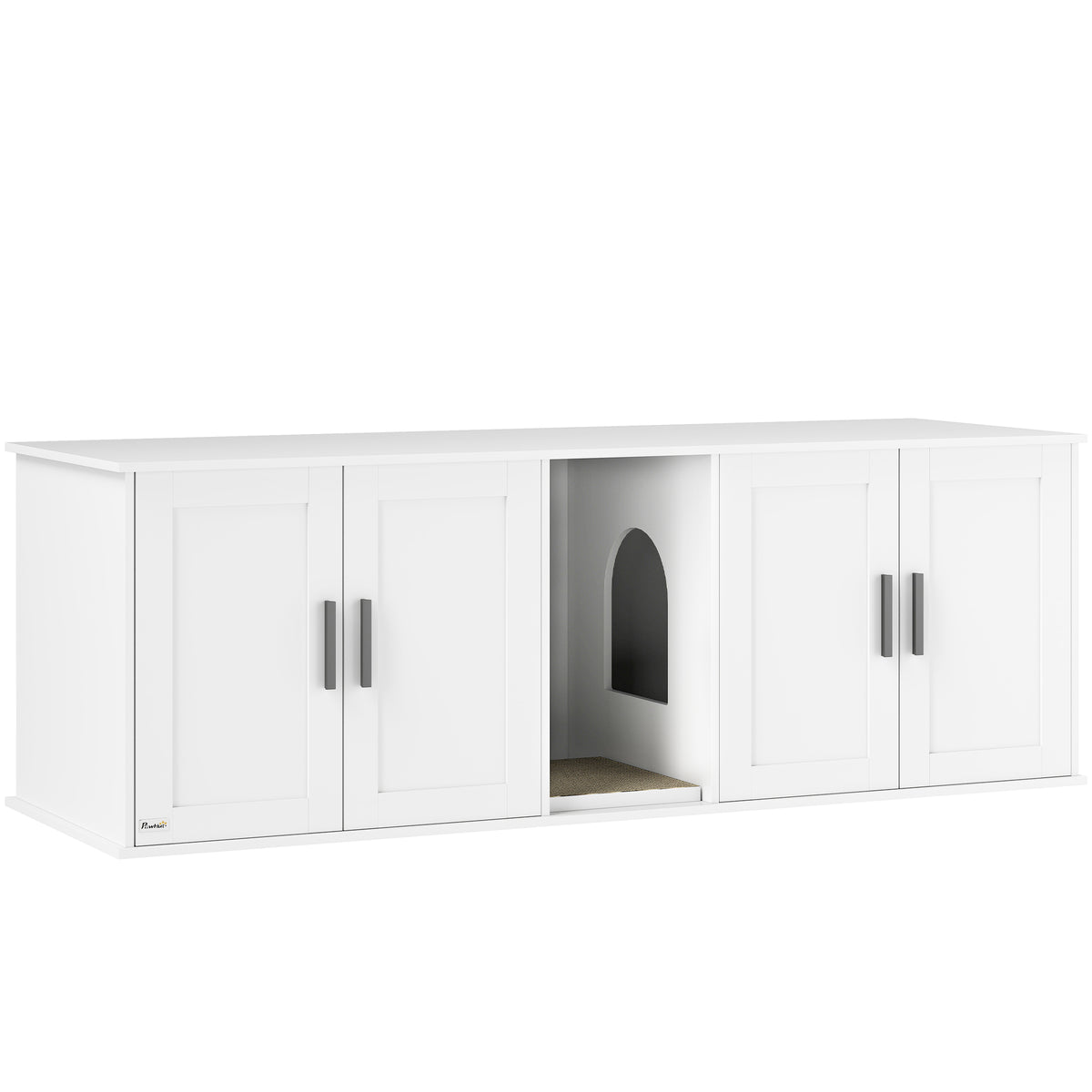 PawHut Katzenklo-Schrank Katzenhaus mit Tür Trennwand Katzentoilette für große Katzen 145 x 49 x 51 cm Weiß