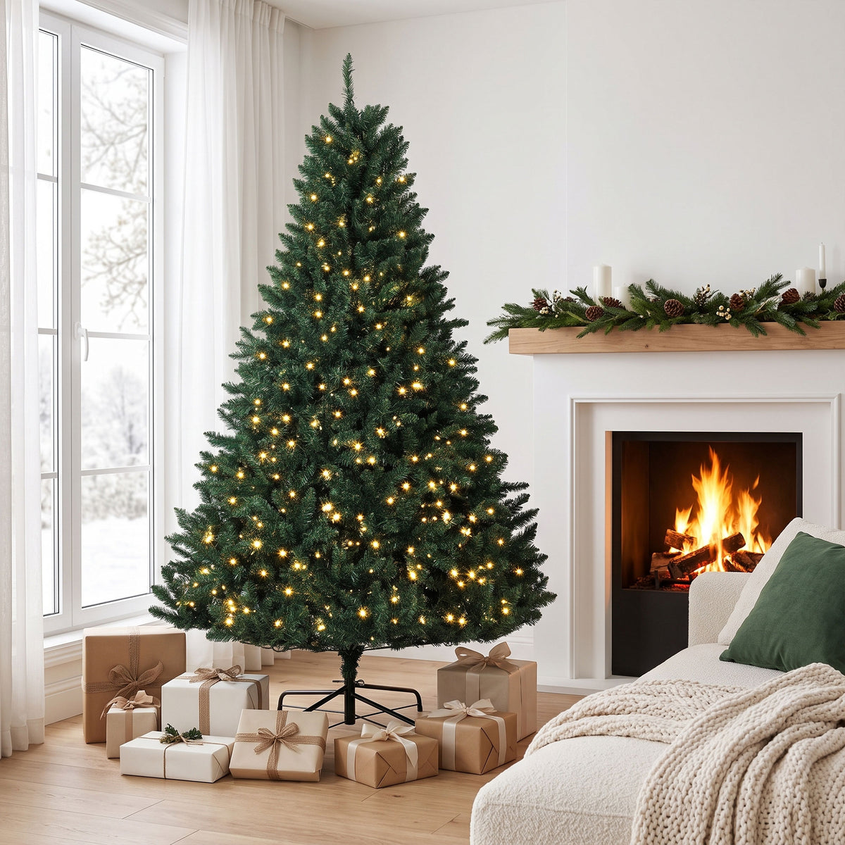 HOMCOM Weihnachtsbaum, 550 warmweiße LEDs, 1494 Zweige, flammhemmend, Kunststoff/Metall, 180 x 112 cm – Produktabbildung 2